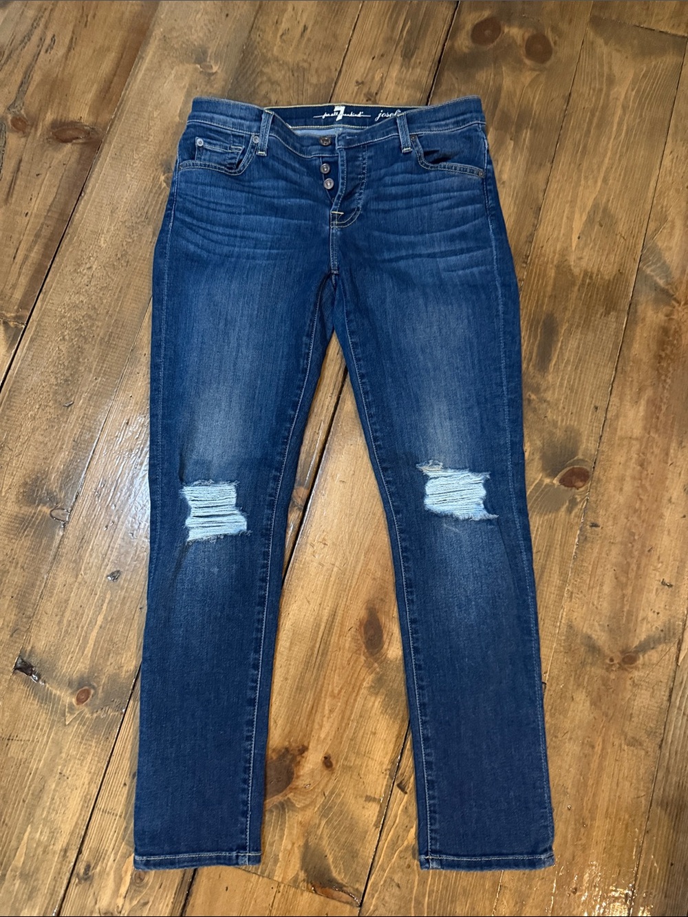 7 For All Mankind Dark Blue Distressed Skinny Jeans